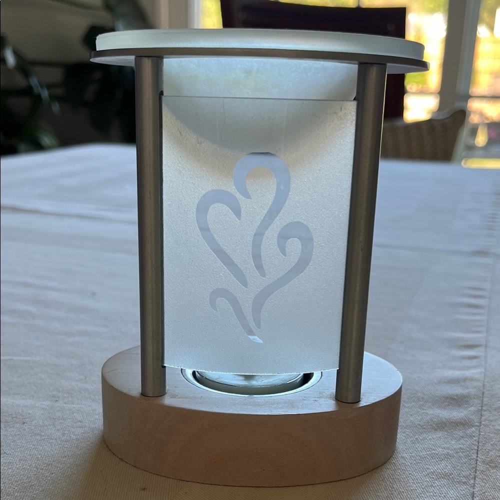 Frosted Glass Candle Warmer Holder with Wooden Base